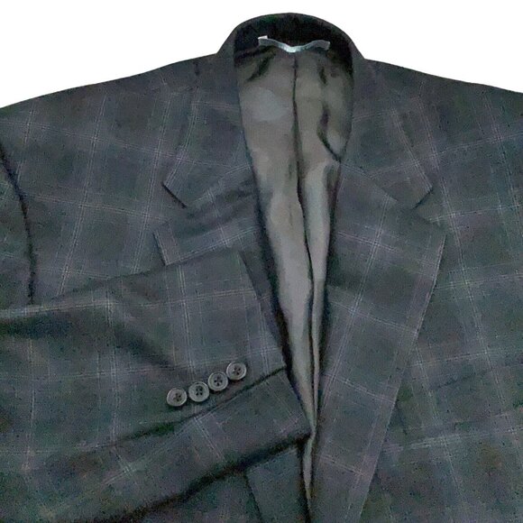 Hickey Freeman Blazer Men 44 Green Blue Windowpane Wool‎ Classic Jacket USA VTG - Picture 1 of 15